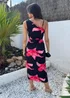 AX Paris Black And Cerise Floral Print Strap Detail Cowl Midi Dress - 16 Image 5