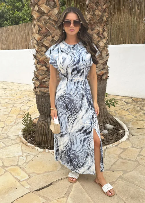 AX Paris Blue Abstract Animal Print Flutter Sleeve Midi Dress - 14 Image 3