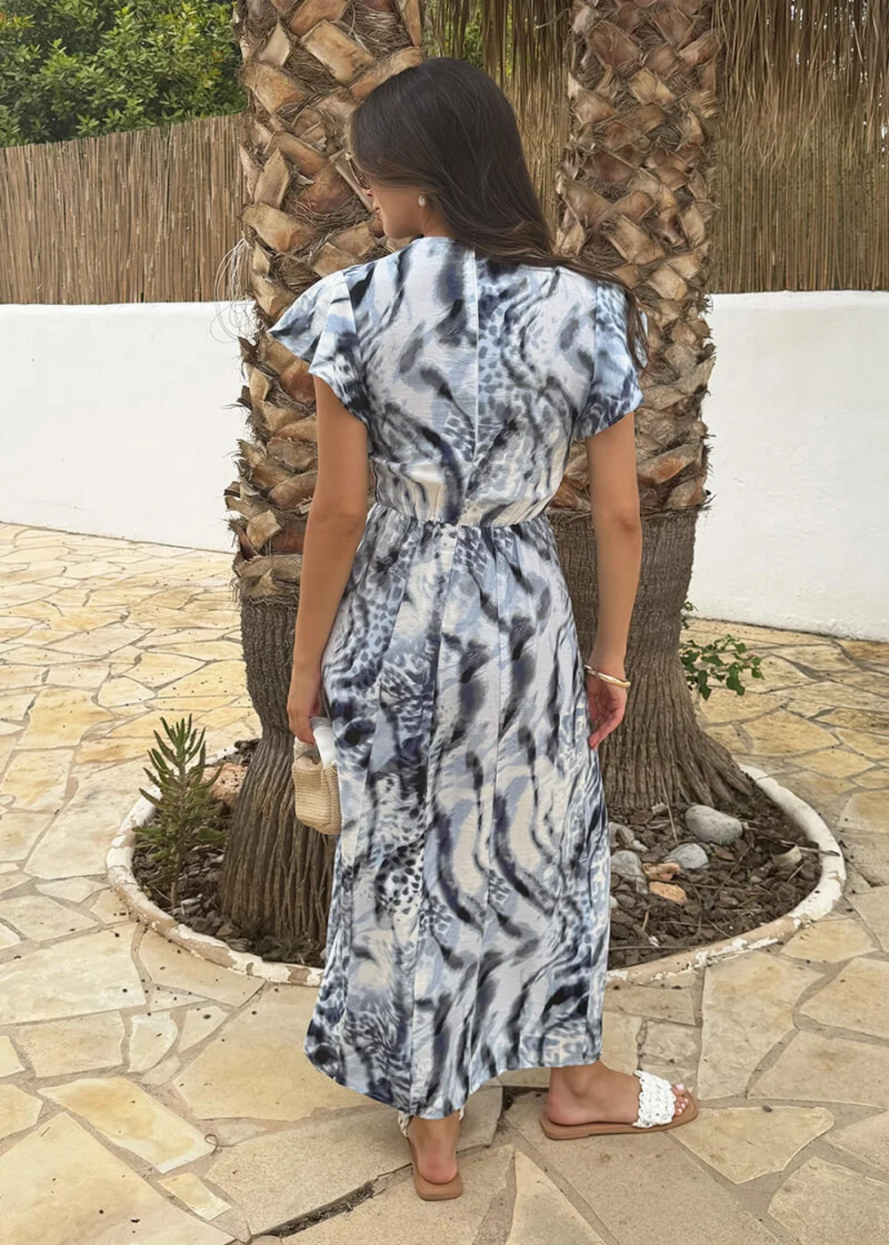 AX Paris Blue Abstract Animal Print Flutter Sleeve Midi Dress - 14 Image 5