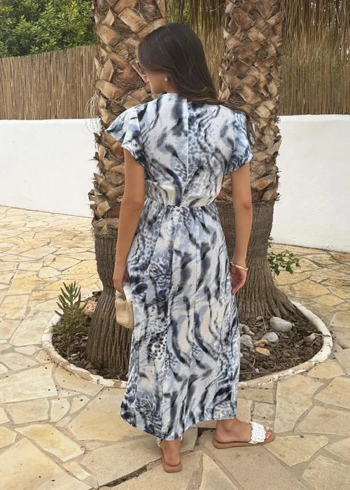 AX Paris Blue Abstract Animal Print Flutter Sleeve Midi Dress - 14 Image 5