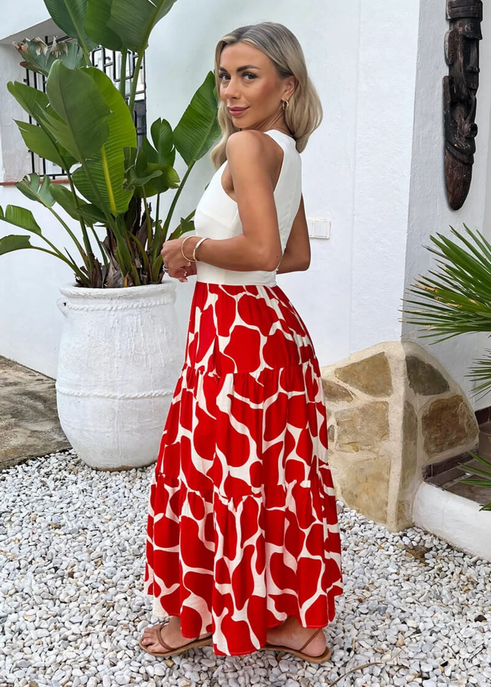 AX Paris Orange Abstract Print 2 In 1 Smock Midi Dress - 16 Image 4