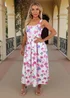 AX Paris Pink Floral Print Square Neck A-line Midi Dress - 10 Image 1