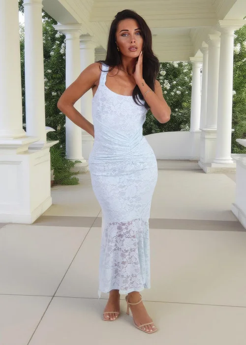 AX Paris Ice Blue Lace Ruched Detail Fishtail Midi Dress - 16 Image 3