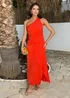 AX Paris Burnt Orange One Shoulder O-Ring Wrap Skirt Midi Dress - 16 Image 1