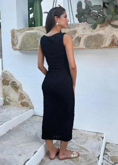 AX Paris Black Textured Asymmetric Neckline Bodycon Midi Dress - 16 Image 5