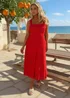 AX Paris Red Broderie Shirred Straps Button Detail Midi Dress - 14 Image 3