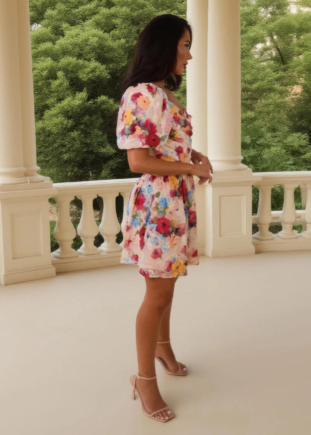 AX Paris Multi Floral Print Chiffon Wrap Top Mini Dress - 14 Image 4