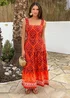 AX Paris Orange Boho Border Print Frill Strap Smock Midi Dress - 14 Image 3