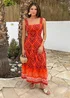 AX Paris Orange Boho Border Print Frill Strap Smock Midi Dress - 14 Image 1