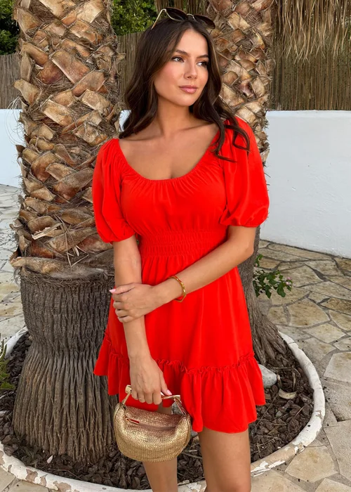AX Paris Burnt Orange Puff Sleeve Frill Hem Mini Dress - 8 Image 3