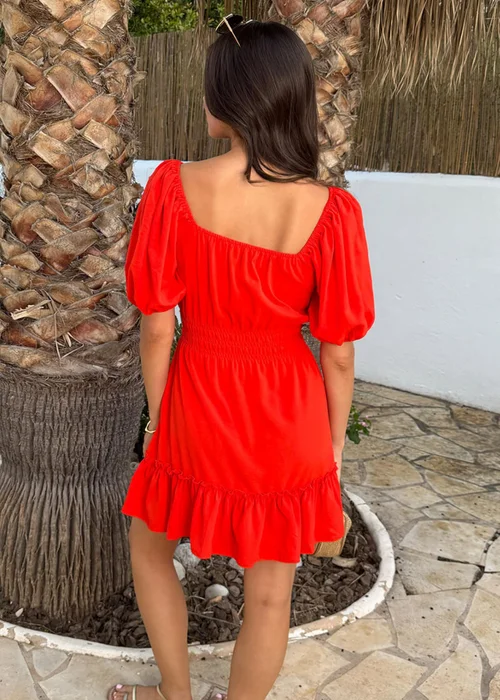 AX Paris Burnt Orange Puff Sleeve Frill Hem Mini Dress - 8 Image 5