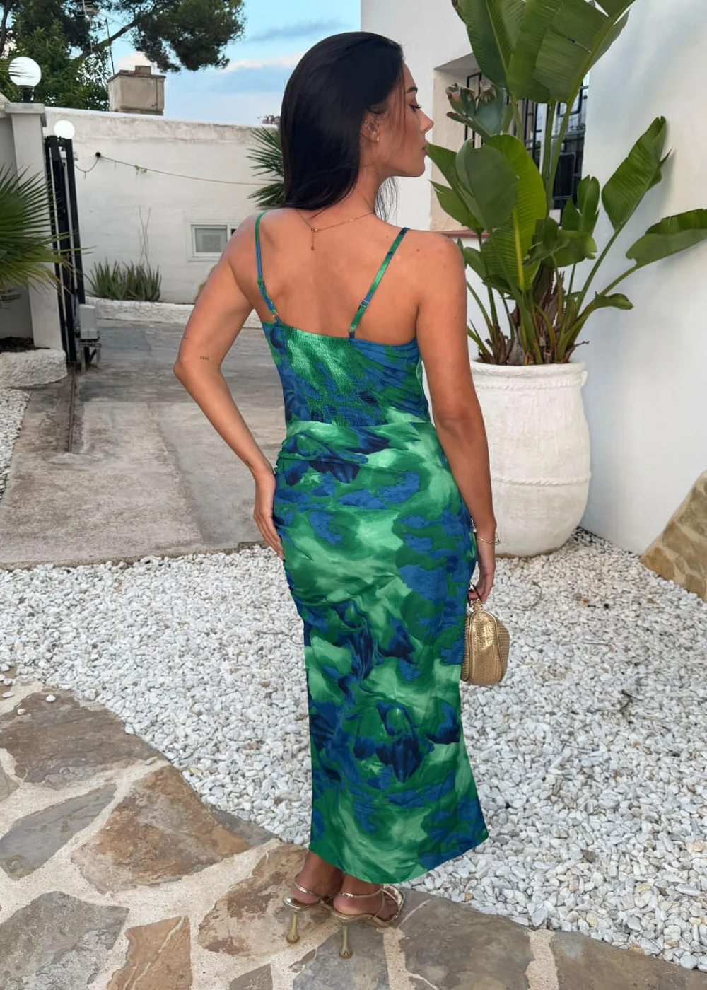 AX Paris Green & Blue Abstract Print Strappy Midi Dress - 16 Image 5