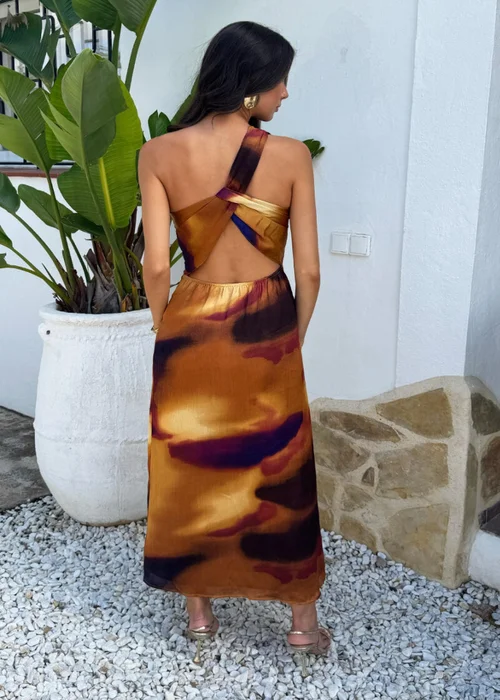 AX Paris Multi Smudge Print One Shoulder Twist Back Midi Dress - 10 Image 5