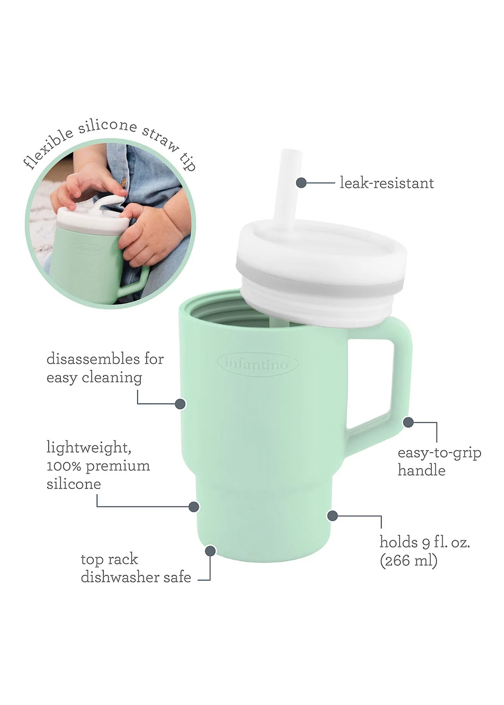 Infantino My First Tumbler Mint Green 266ml - One Size Image 2