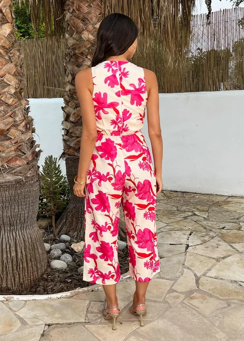 AX Paris Pink & Cream Floral Print Tie Waist Jumpsuit - 8 Image 5