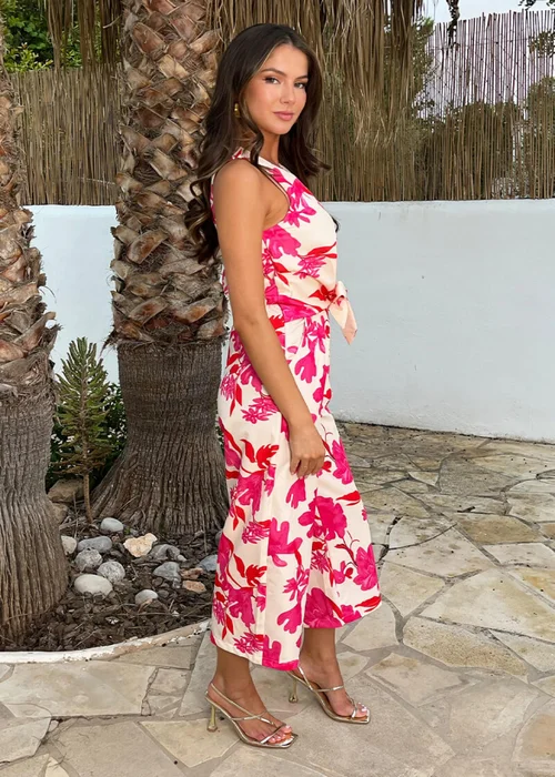 AX Paris Pink & Cream Floral Print Tie Waist Jumpsuit - 8 Image 4