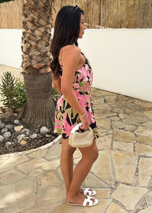 AX Paris Pink Tropical Flower Print Racer Neck Playsuit - 8 Image 4