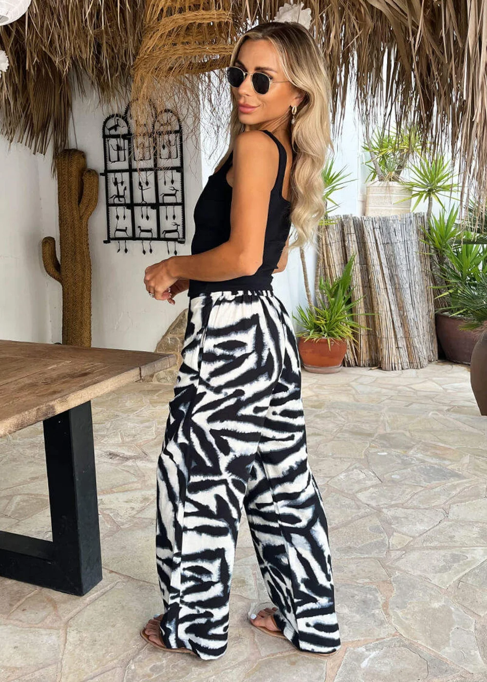 AX Paris Black & White Animal Print Wide Leg Trousers - 16 Image 3
