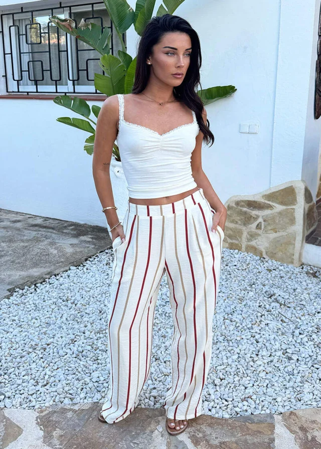 AX Paris Multi Striped Print Wide Leg Trousers