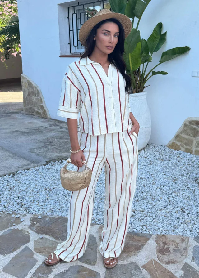 AX Paris Multi Striped Print Wide Leg Trousers
