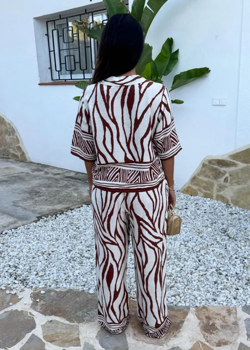 AX Paris Cream & Brown Abstract Print Wide Leg Trousers - 16 Image 5