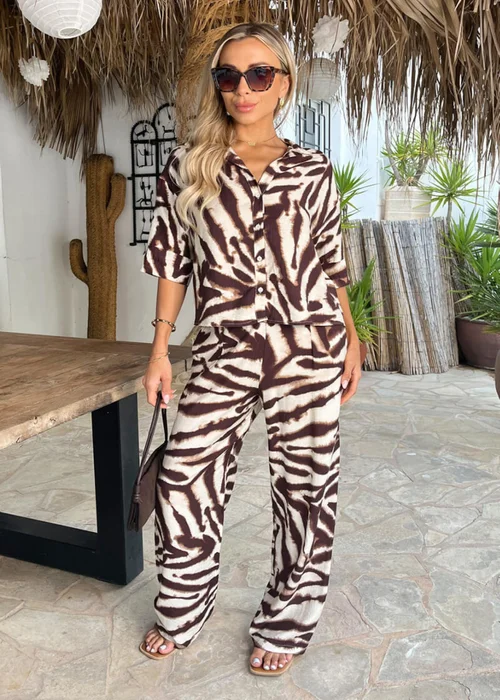 AX Paris Brown Animal Print Short Sleeve Boxy Shirt - 8 Image 2