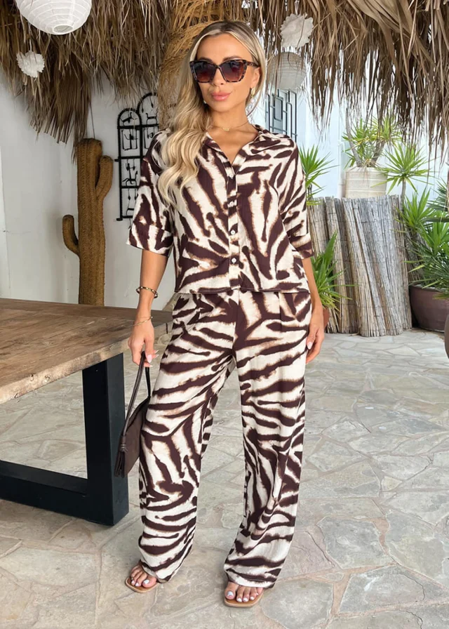 AX Paris Brown Animal Print Short Sleeve Boxy Shirt