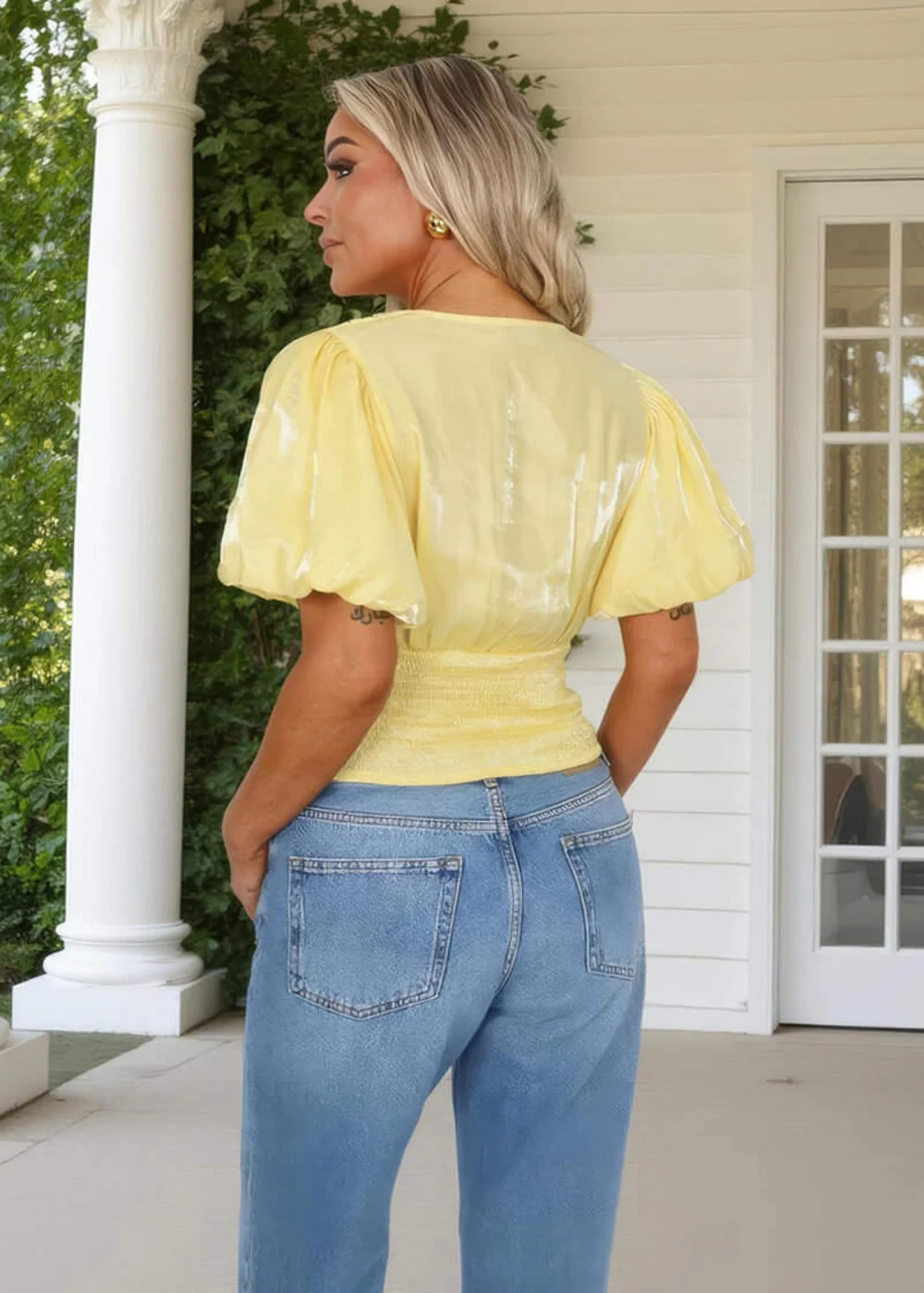 AX Paris Yellow Puff Sleeve V-Neck Wrap Top - 8 Image 4