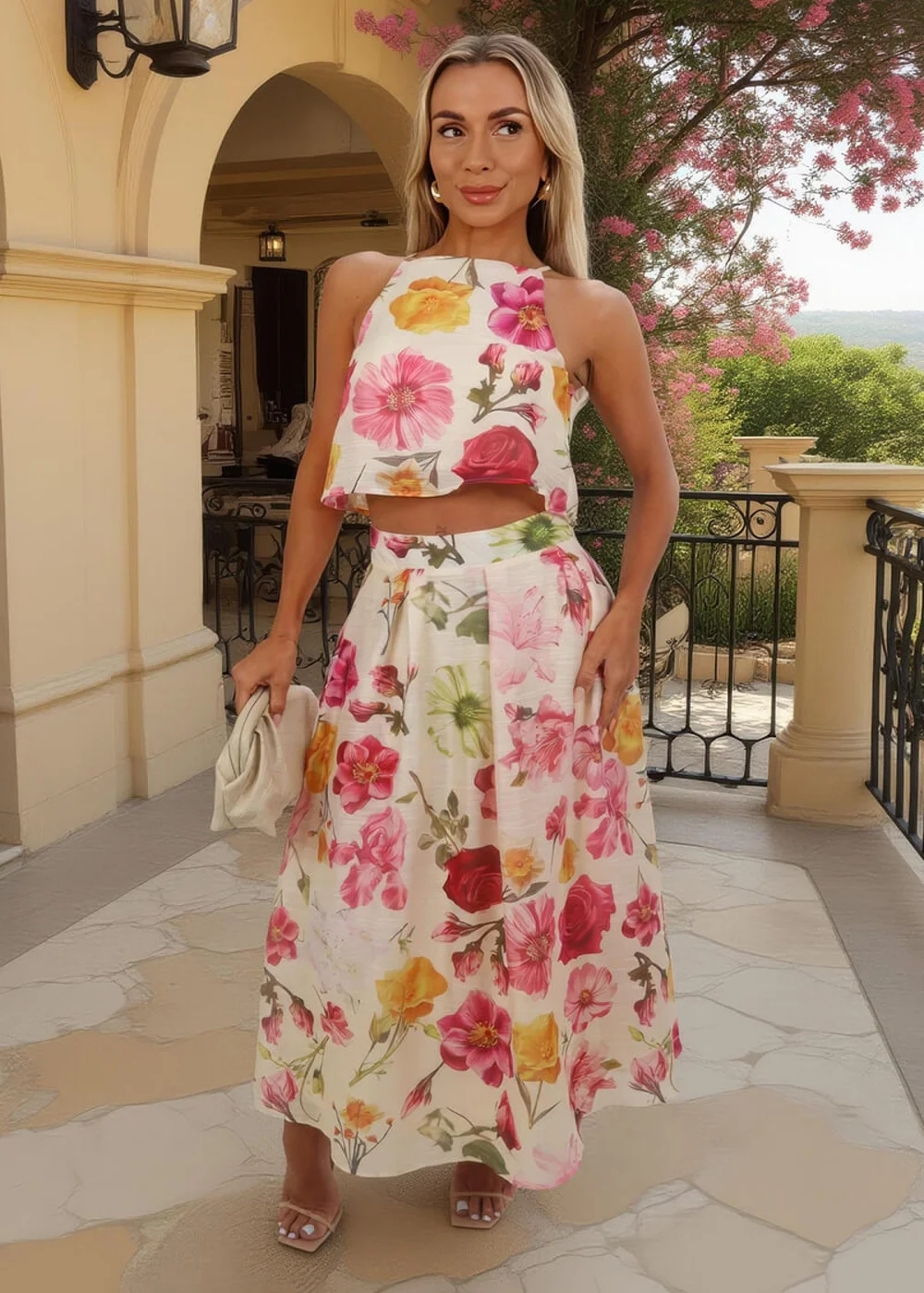 AX Paris Multi Floral Print Racer Neck Crop Top - 14 Image 2