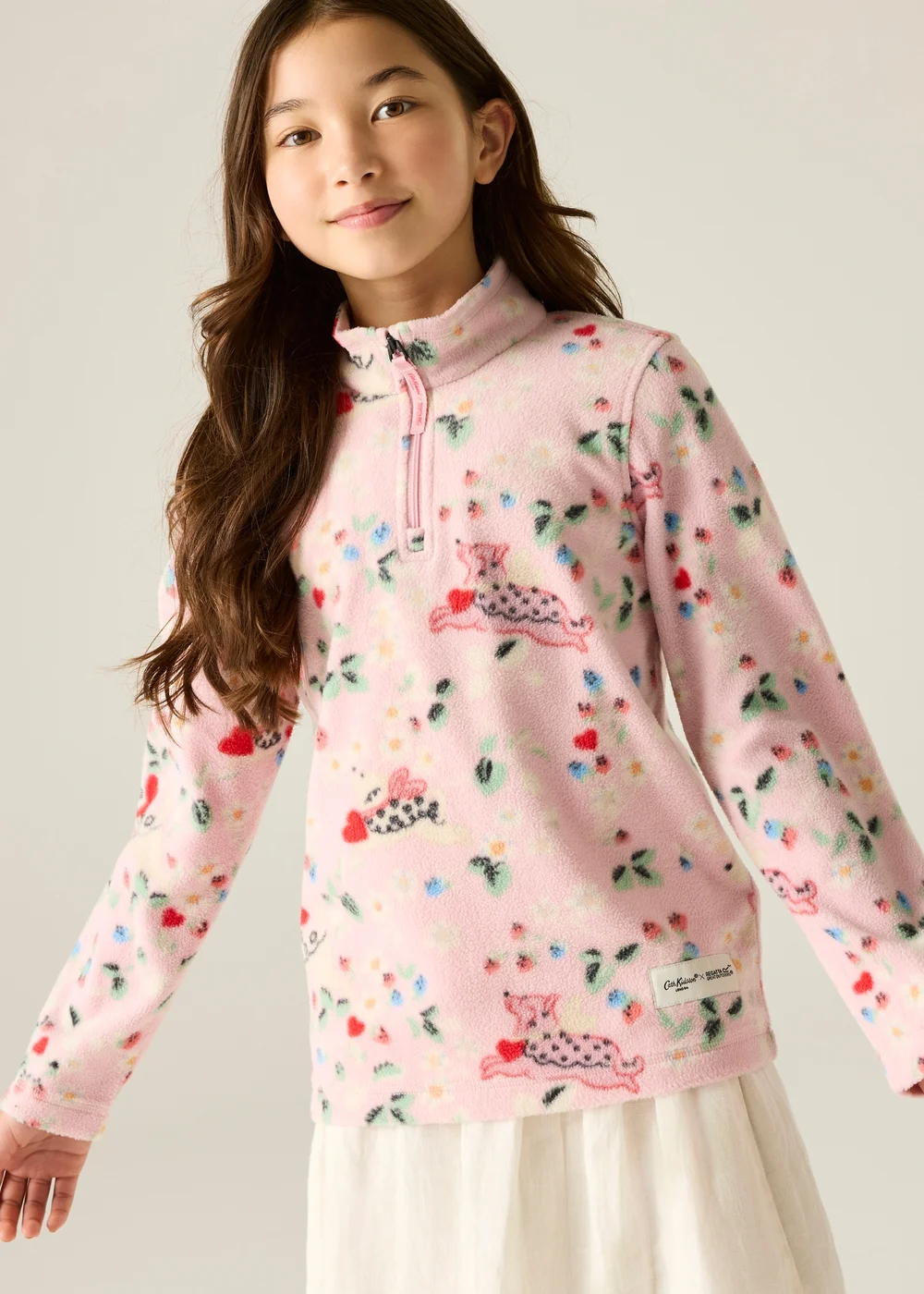 Regatta Half Zip Cath Kidston Fleece Pink Puppy Floral (Age 3-13 Years) - 11-12 Yrs Image 1
