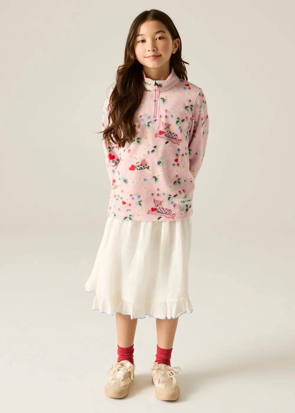 Regatta Half Zip Cath Kidston Fleece Pink Puppy Floral (Age 3-13 Years) - 11-12 Yrs Image 3