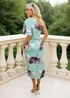 AX Paris Duck Egg Floral Print One Sleeve Wrap Skirt Midi Dress - 14 Image 5