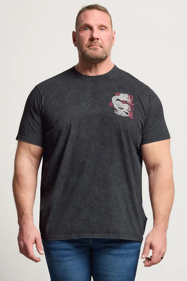 BadRhino Black Dragon Graphic Acid Wash T-Shirt