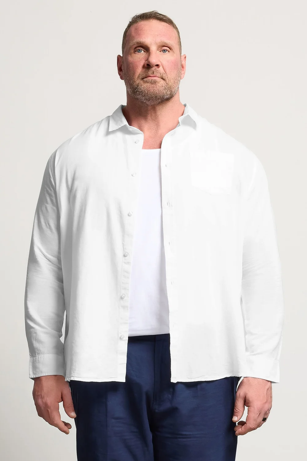 BadRhino White Long Sleeve Linen Blend Shirt - 5-6XL Image 1