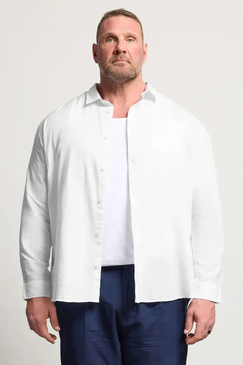 BadRhino White Long Sleeve Linen Blend Shirt - 5-6XL Image 1