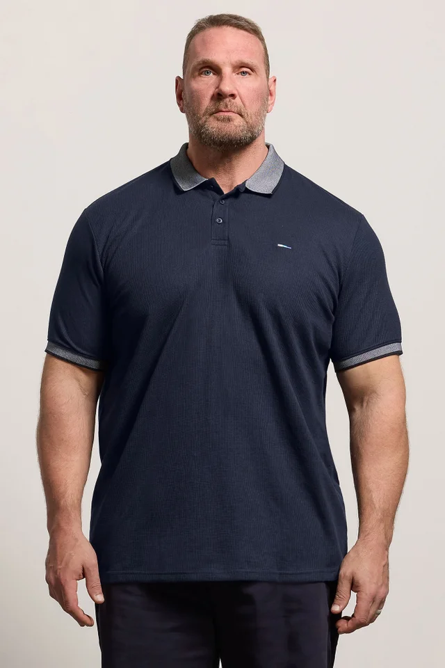 BadRhino Navy Blue Two Tone Waffle Polo Shirt