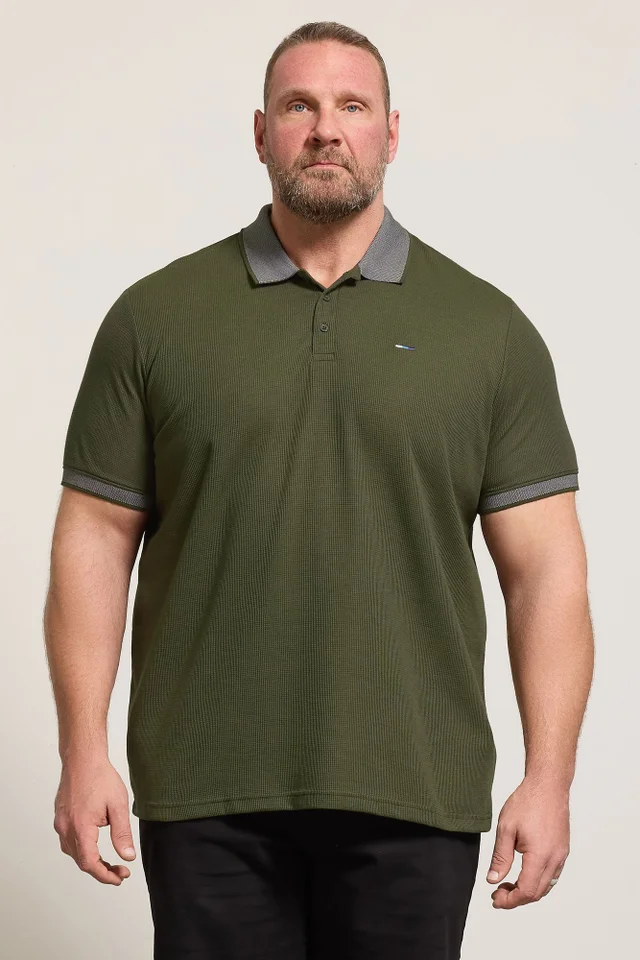 BadRhino Khaki Green Two Tone Waffle Polo Shirt