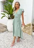 AX Paris Duck Egg Flutter Sleeve Belted Wrap Midi Dress - 16 Image 2