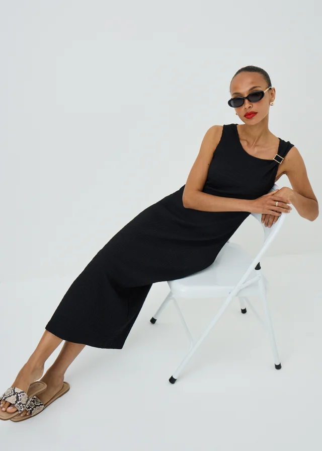 Black Textured Midaxi Dress