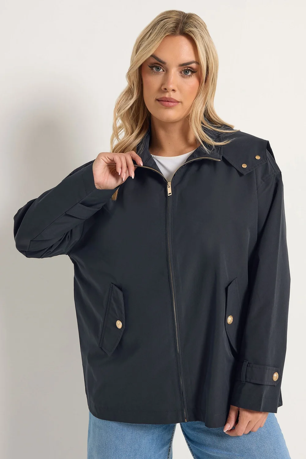 Yours Curve Navy Blue Military Button Jacket - 22-24 Image 2