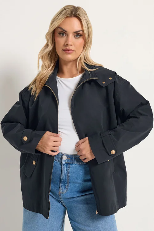 Yours Curve Navy Blue Military Button Jacket - 22-24 Image 1