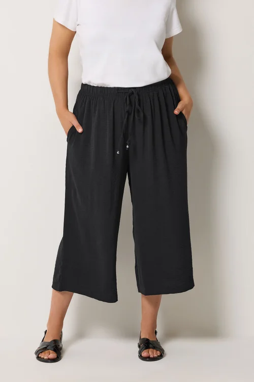 Yours Curve Black Cropped Twill Culottes - 26-28 Image 1