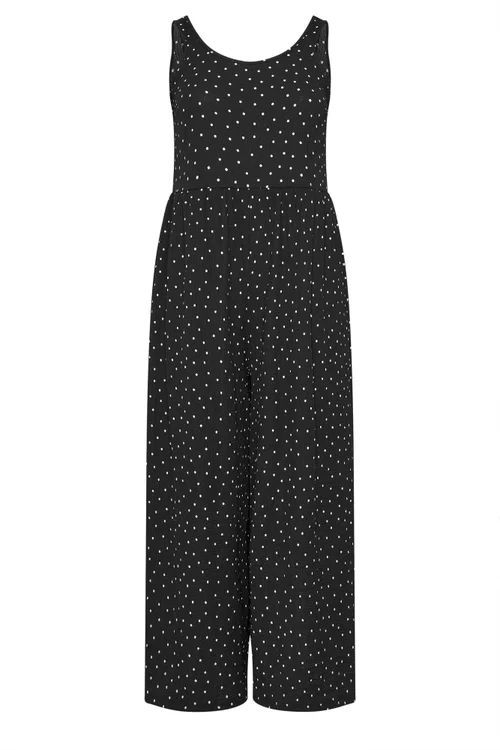 Yours Curve Black Polka Dot Textured Jumpsuit - 30-32 Image 5