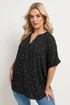 Yours Curve Black Crinkle Polka Dot Notch Neck Top - 16 Image 1