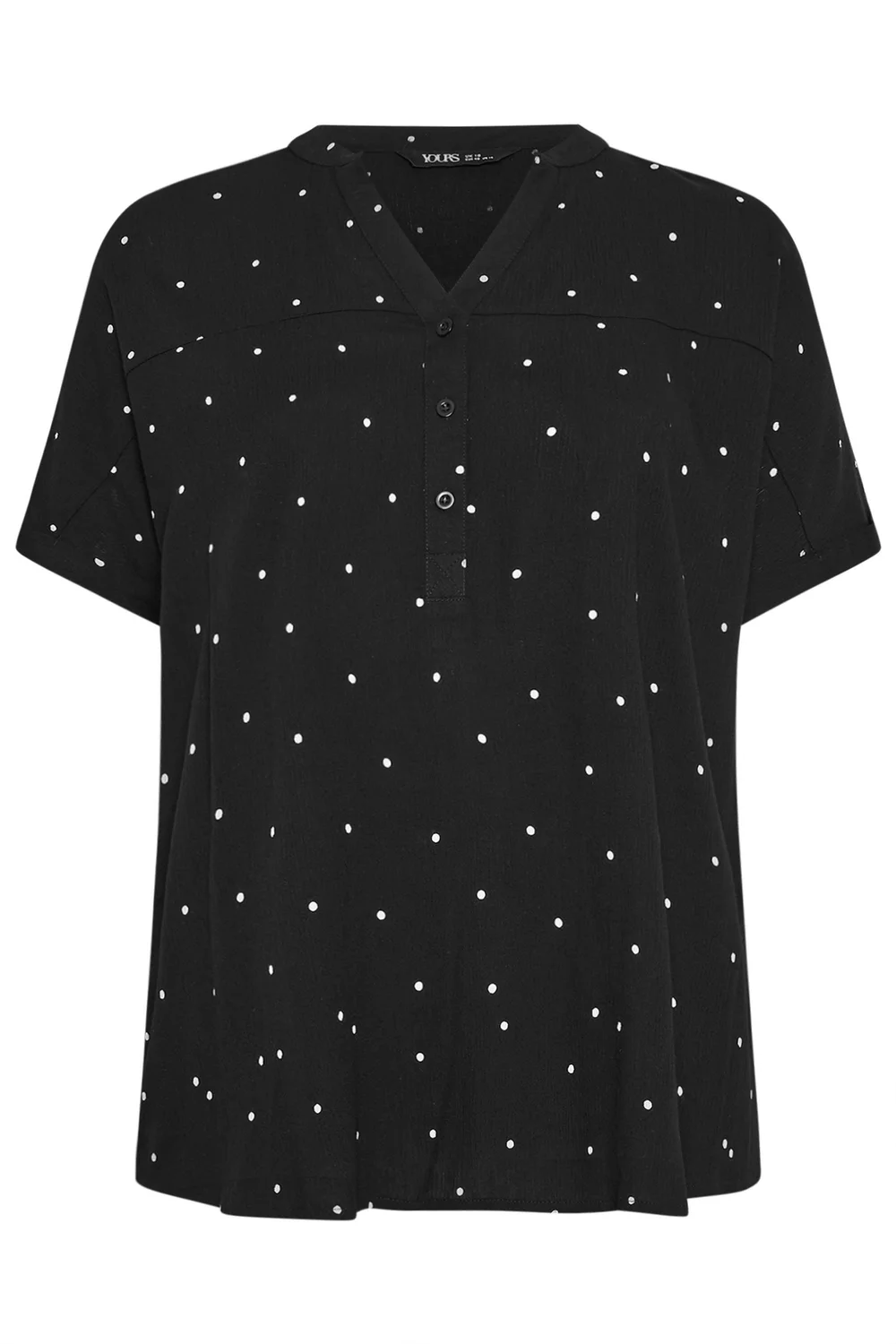 Yours Curve Black Crinkle Polka Dot Notch Neck Top - 16 Image 5