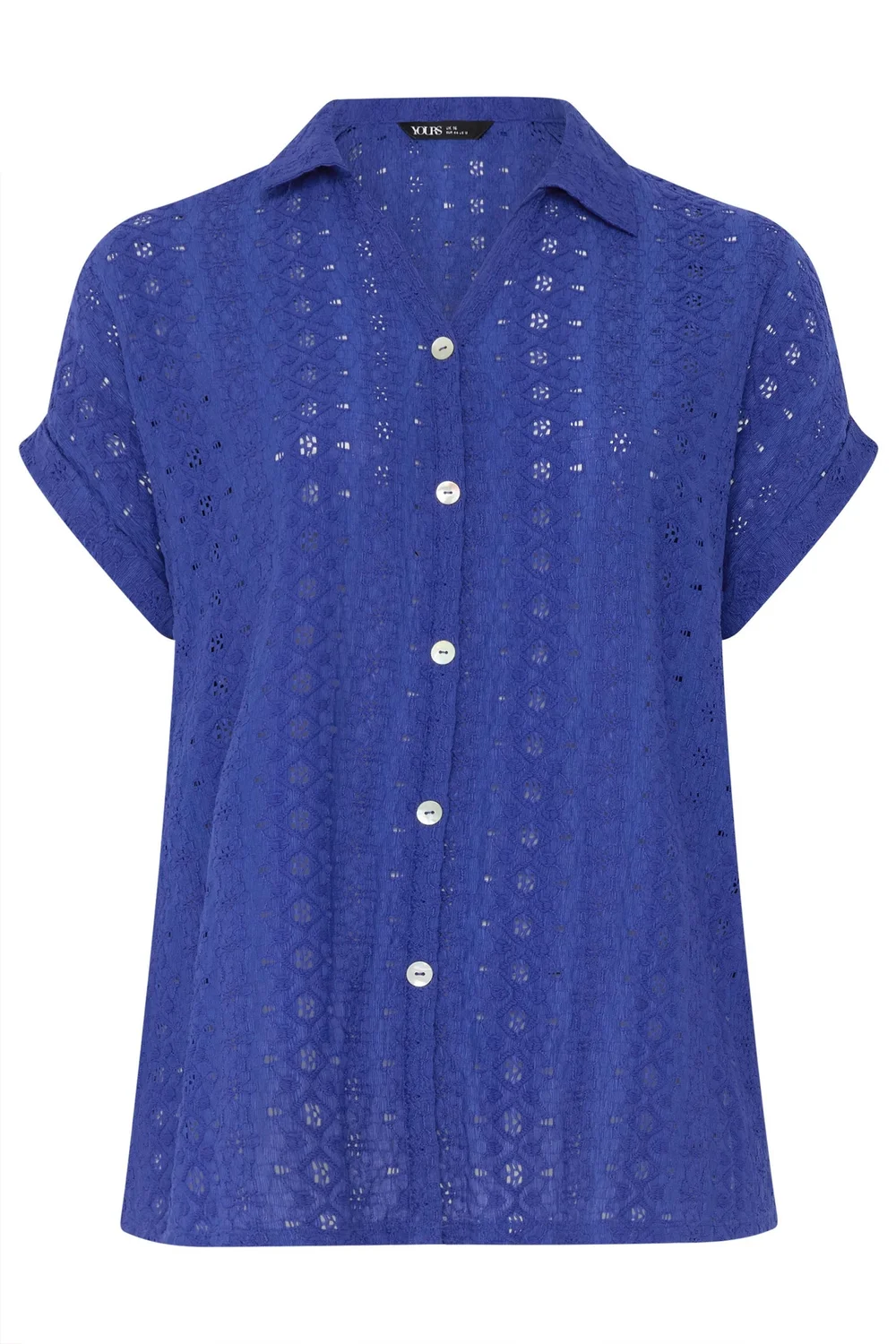 Yours Curve Cobalt Broderie Anglaise Grown On Sleeve Shirt - 22-24 Image 5