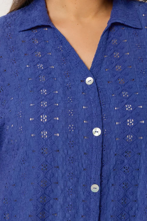 Yours Curve Cobalt Broderie Anglaise Grown On Sleeve Shirt - 22-24 Image 4