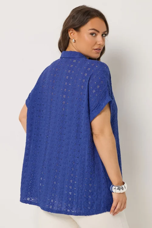 Yours Curve Cobalt Broderie Anglaise Grown On Sleeve Shirt - 22-24 Image 3