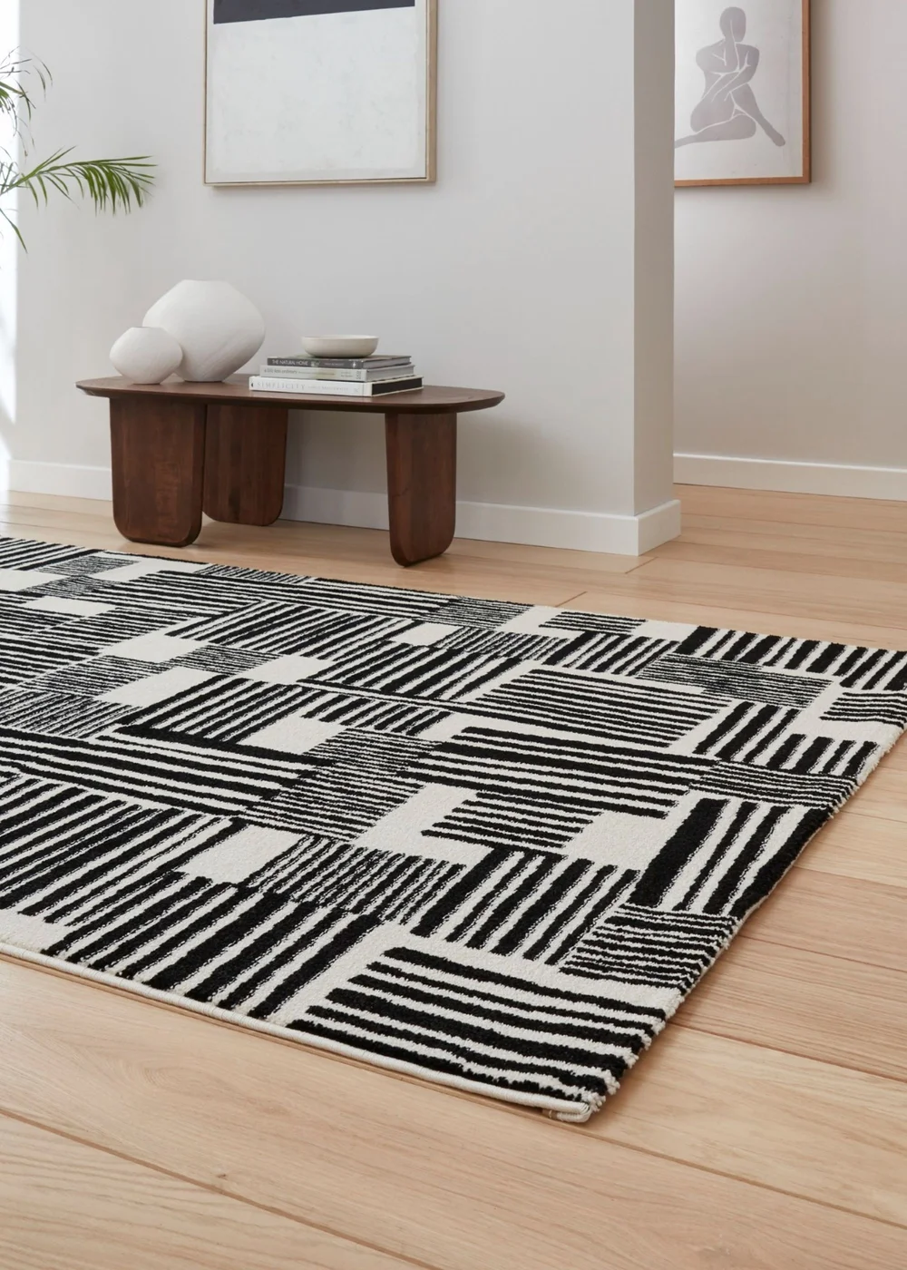 Catherine Lansfield Blocks Black/White Rug 120 x 170cm - 80 x 150 Image 2
