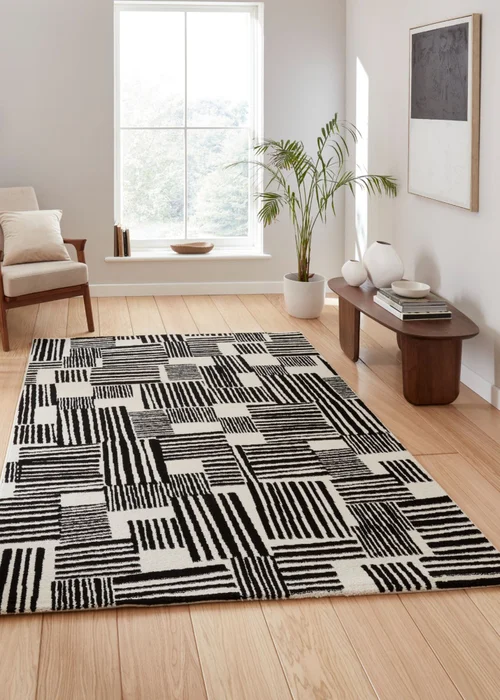 Catherine Lansfield Blocks Black/White Rug 120 x 170cm - 80 x 150 Image 1